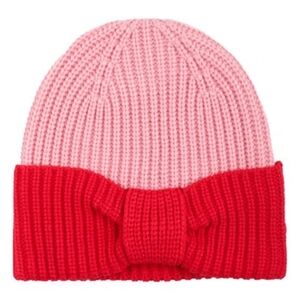 KATE SPADE New York Pink/red bow cuff beanie NWT